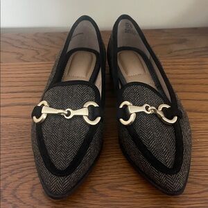Kelly & Katie Black and Gold Herringbone Loafers